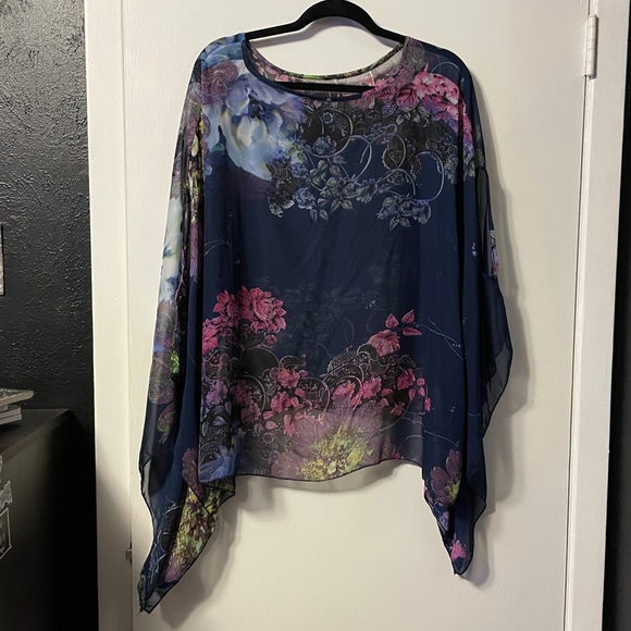 Navy Floral Sheer Blouse - Picture 5 of 5